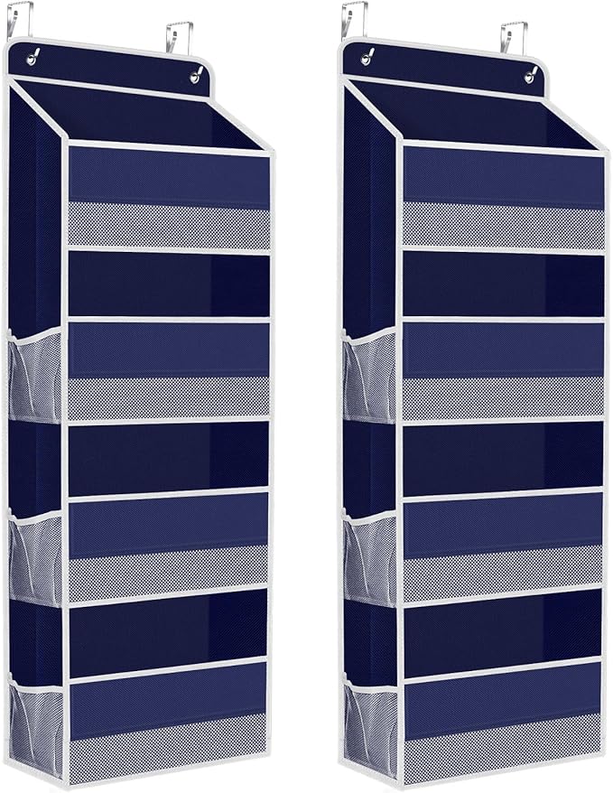 2 Pack Over The Door Organizer, Hanging Storage Organizer with Clear Window, 40lb Ultra Sturdy Large Capacity Room Organizer for Pantry Laundry Bathroom Nursery Closet (Blue)-NeatNest