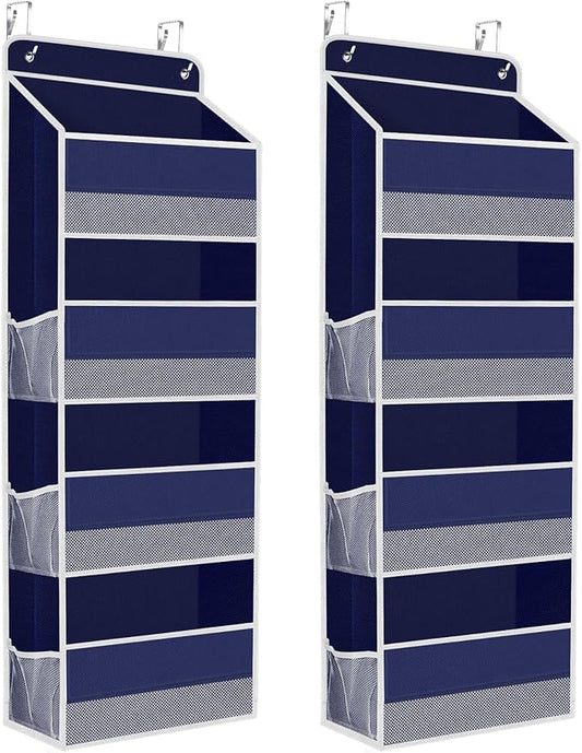 2 Pack Over The Door Organizer, Hanging Storage Organizer with Clear Window, 40lb Ultra Sturdy Large Capacity Room Organizer for Pantry Laundry Bathroom Nursery Closet (Blue)-NeatNest