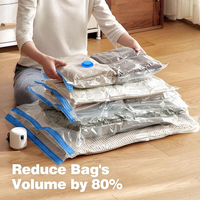 16 Pack Travel Vacuum Storage Bags with Electric Pump, Vacuum Seal Bags for Clothing, Vacuum Sealer Bags for Luggage, Travel Essentials-NeatNest
