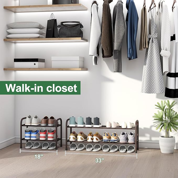 Expandable Shoe Rack, 2-Tier Shoe Shelf for Closet, Adjustable Length Shoe Shelf Storage Organizer, Standing Shoe Rack for Entryway-NeatNest