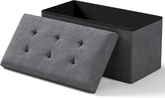 Folding Storage Ottoman Bench, Multi-Functional Ottoman Footrest, End of Bed Bench, Storage Chest for Living Room, Bedroom, Hallway, Entryway, Holds Up to 700 lbs (Dark Gray, 30 Inches)