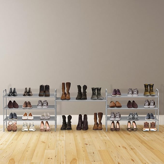 Simple Houseware 3-Tier Shoe Rack Storage Organizer, Grey – Space-Saving Shoe Shelf, Holds 9–16 Pairs, Sturdy Metal Frame, Easy Assembly – Closet, Entryway, Bedroom Shoe Storage Solution-NeatNest