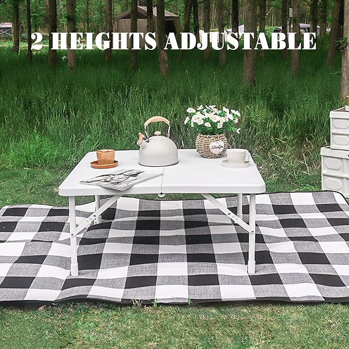 Allpop 34'' Square Folding Card Table, Fold-in-Half Portable Plastic Dining Table with Carry Handle & 2 Heights for Picnic Party Commercial Events, White-NeatNest