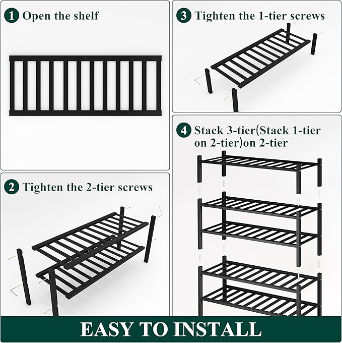 Smiry Shoe Rack, 5 Tier Bamboo Shoe Organizer, Stackable Free Standing Wooden Shoe Storage Shelf for Closet, Entryway, Front Door Entrance, Black-NeatNest