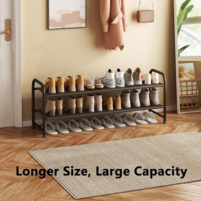 Shoe Rack 2 Tier Long Storage Organizer Wide Metal Shoe Shelf for Closet Entryway Brown-NeatNest