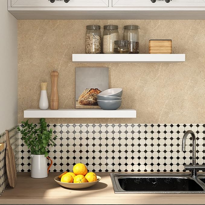 HOOBRO Floating Shelves for Wall, Wall Mounted Shelf Set of 2, 23.6" Hanging Shelf with Invisible Brackets, for Wall in Bathroom, Bedroom, Toilet, Kitchen, Living Room, Office, White WT60BJ01-NeatNest