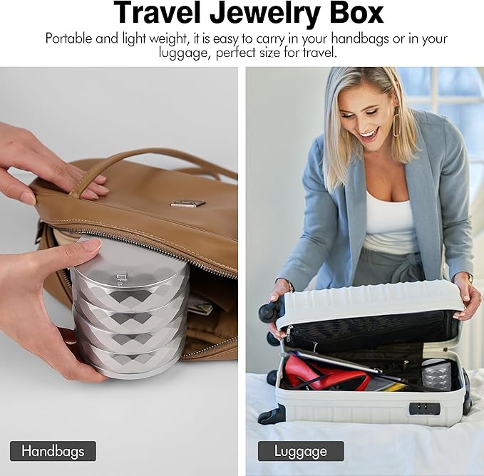 CONBOLA Travel Jewelry Case Box, Small Jewelry Organizer Earring Holder for Women, 5-Layer Rotating Jewelry Storage Tray with Lid for Bracelets Rings Bracelets-NeatNest