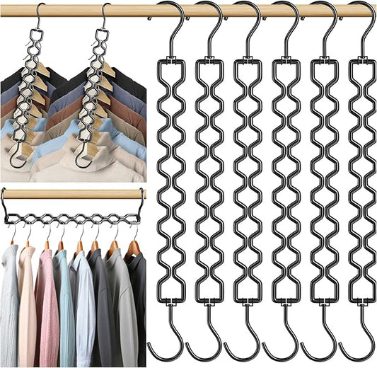 6 Pack Space Saving Hangers for Clothes, Heavy Duty 30Lbs Capacity Magic Collapsible Clothes Space Saver Metal Hanger Organizer with 360° Swivel Hook, Closet Organizers Dorm Room Essentials Black-NeatNest
