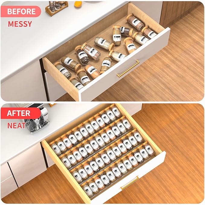 2-Tier Non-Slip Spice Drawer Organizer, 2-Pack Checkered Frosted Clear Acrylic, Expandable (11''-22'') Spice Rack for Kitchen Drawer Storage – Holds Seasonings, Herbs, and Spices (Jars Not Included)-NeatNest