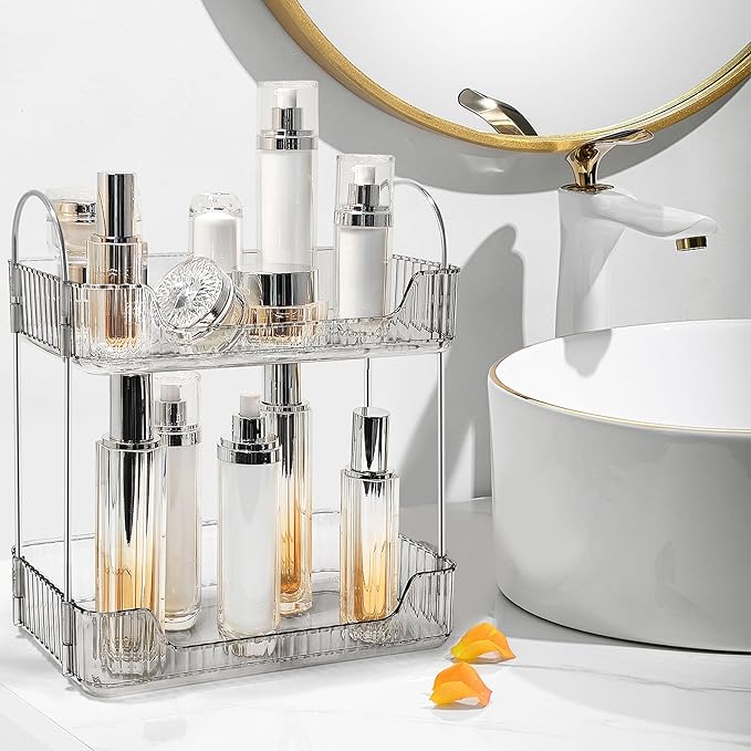 Bathroom Counter Organizer Countertop Storage Skincare Countertop Makeup Organizer Cosmetics Skincare Organizers Holder for Perfume-Grey-silver pole-NeatNest