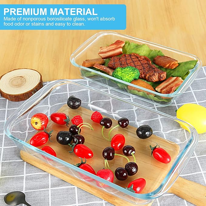 8 Pieces Glass Baking Dish with Lids Rectangular Glass Baking Pan Bakeware Set with BPA Free Lids, Baking Pans for Lasagna, Leftovers, Cooking, Kitchen, Fridge-to-Oven,Blue