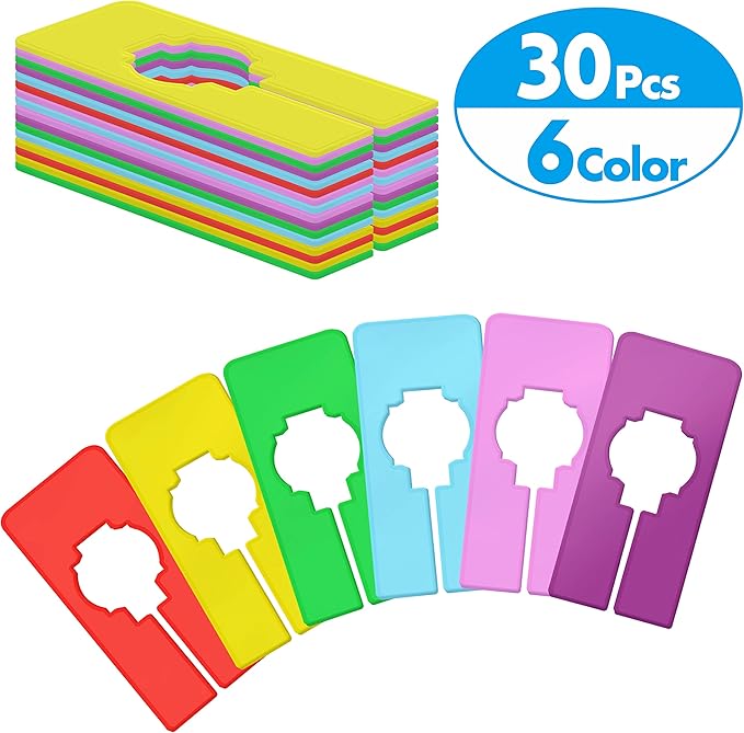 30 PCS Closet Rack Dividers, 6 Colors Rectangular Clothing Hanger Dividers with a Bonus Marker, Writable & Reusable for Sorting Clothes Size, Color Brand-NeatNest