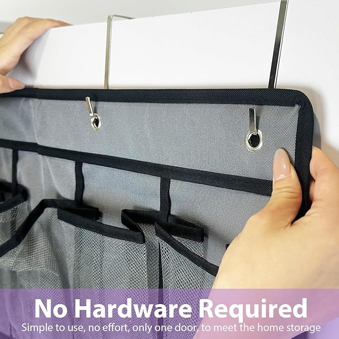 35 Large Pockets Over the Door Shoe Organizer, Extra Sturdy Oxford Fabric Hanging Shoe Rack for Door Closet, Wall Mesh Shoe Storage Holder for Mens Women Shoes (Grey)-NeatNest