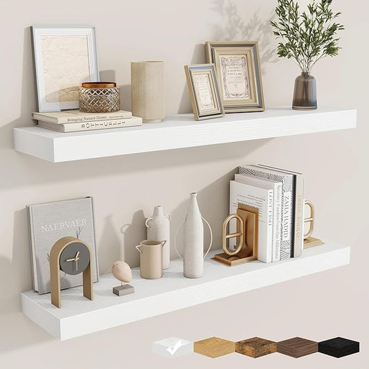 fuqing Floating Shelves for Wall, Bathroom Shelf Wall Mounted for Storage, Shelves with Invisible Bracket for Bedroom, Kitchen, Living Room, Farmhouse Small Book Shelf, 36 Inch Set of 2, White-NeatNest