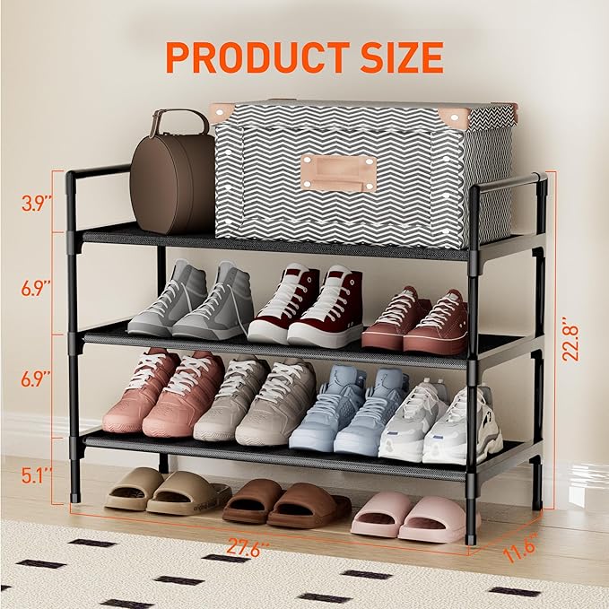 Shoe Rack 3 Tier Shoe Organizer Shoe Storage Shoe Rack for Narrow Hallway Entryway Bedroom Easy Assembly (Black)-NeatNest