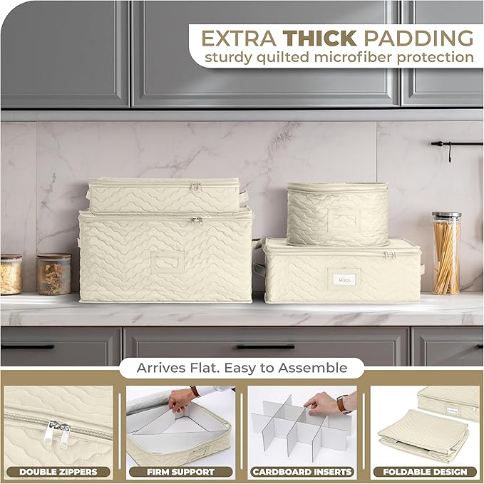 China Platter Storage Containers - Serving Platter Storage Containers - Christmas Platter Storage Rack & Platter Organizer Quilted Exterior, Handles & Felt Dividers Storage Platter for Packing Dishes-NeatNest