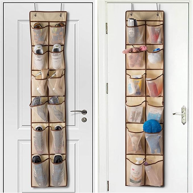 KEEPJOY Over The Door Shoe Organizer,Hanging Shoe Organizer 12 Mesh Pockets Shoe Organizer for Closet,Works Well for Men and Woman Kids Shoes Storage, 57.5×12.6inch(Beige)-NeatNest