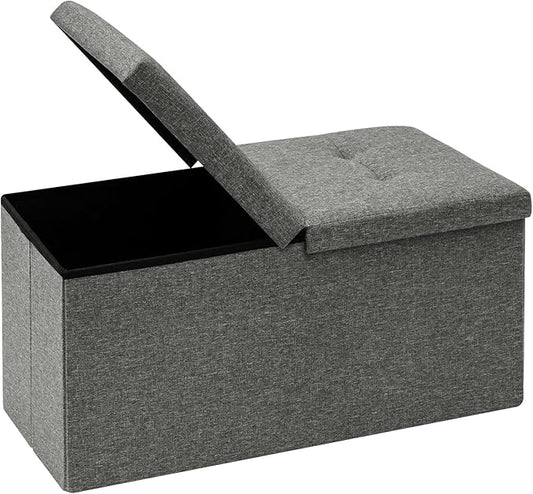 B FSOBEIIALEO Storage Ottoman with Flipping Lids, Ottoman Bench Footrest Seat, Linen 30"x15"x15" (Grey)