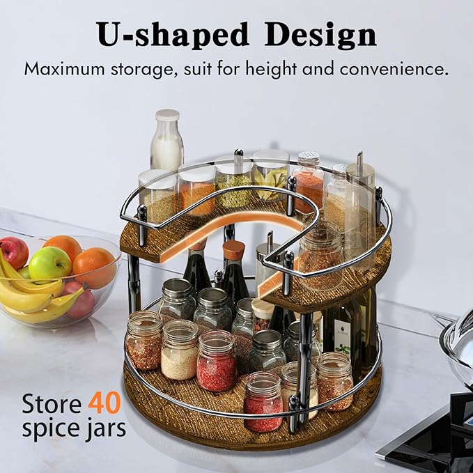 2-Tier Lazy Susan Organizer Turntable Spice Organization U-Shape 11.8" Rotating Spice Rack Height Adjustable for Cabinet, Pantry, Kitchen Countertop, Party-NeatNest
