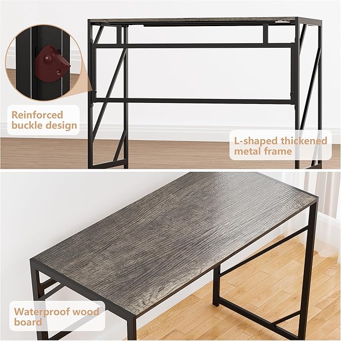 Elephance Folding Desk Writing Computer Desk for Home Office, No-Assembly Study Office Desk Foldable Table for Small Spaces-NeatNest