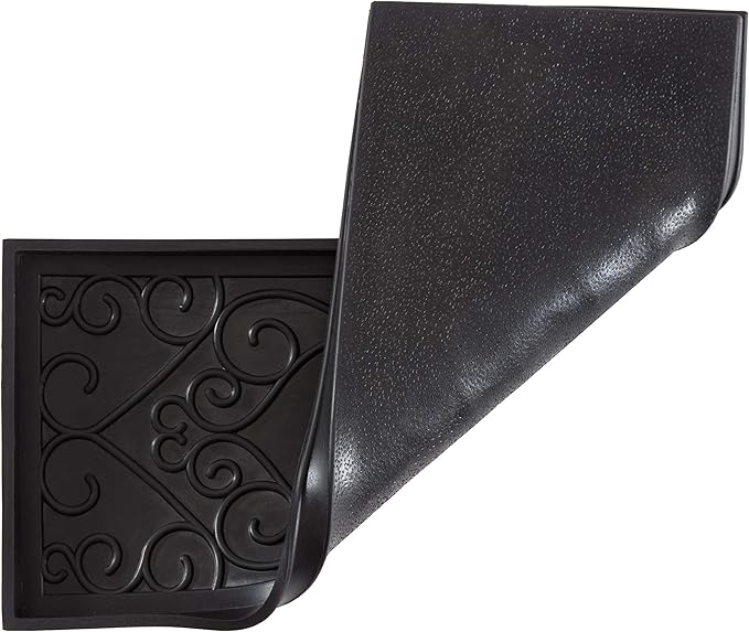 Anji Mountain AMB0BT3F-007 Black Rubber Boot/Shoe Tray with Coir, Fits 3 Pair (34.5" Wide), Tan & Blue Insert