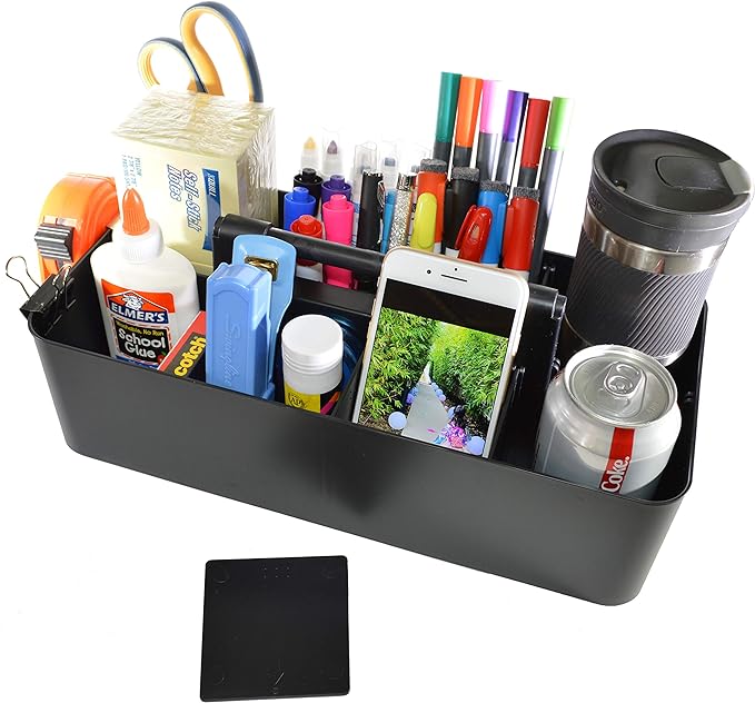 8 Compartments DIY Dividers,Large Portable Caddy, Multi Purpose,Stackable, Modern Solution for School, office, Desktop Endless use of your Choice -MADE IN USA (Black)-NeatNest
