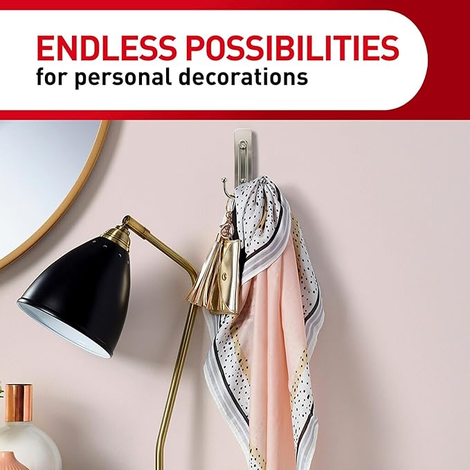 Command Large Brushed Nickel Double Hooks, 2 Hooks and 2 Command Strips, Damage-Free Hanging Wall Hooks with Adhesive Strips, No Tools Coat Hooks for Hanging Home Decor, Holds up to 4 lb-NeatNest