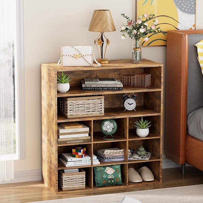 Garden 4 you Shoe Rack Organizer, 5-Tier Wood Cubby Shoe Rack with 2 Storage Shelf and 9 Cubbies, Shoe Organizer Cabinet for Entryway, Hallway, Closet and Garage,Brown-NeatNest