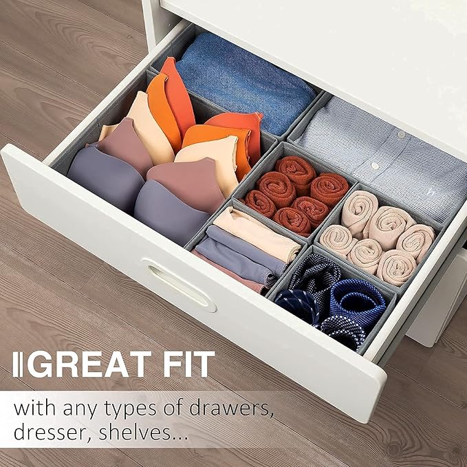 Criusia Drawer Organizer Clothes, 8 Pack Underwear Organizer, Foldable Closet Organizers and Storage Dresser Dividers for Clothes, Socks, Scarves, Ties (Gray)-NeatNest