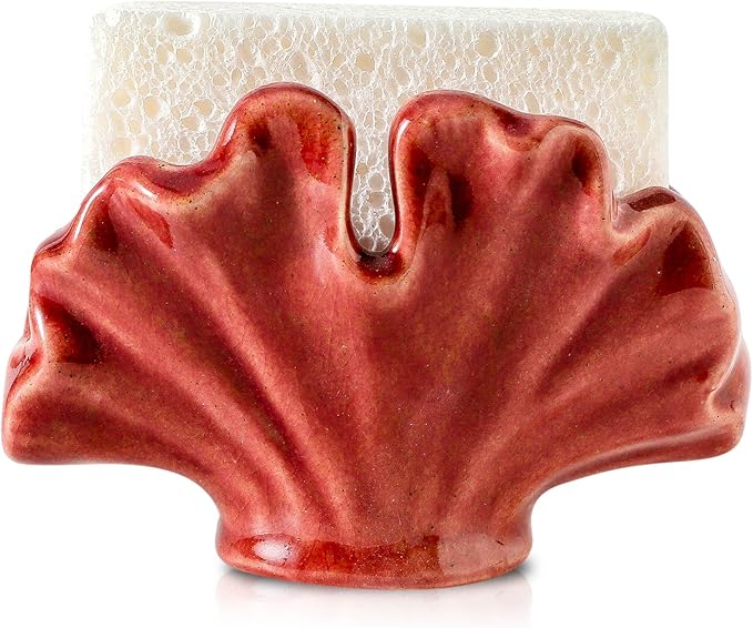 Ceramic Sponge Holder,Sponge Holder for Kitchen Sink,Compact Sink Caddy Organizer-Scouring Pad and Dish Sponge Holders,Farmhouse Kitchens Decor Cute Kitchen Gadgets Accessories(Red)-NeatNest
