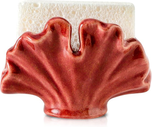 Ceramic Sponge Holder,Sponge Holder for Kitchen Sink,Compact Sink Caddy Organizer-Scouring Pad and Dish Sponge Holders,Farmhouse Kitchens Decor Cute Kitchen Gadgets Accessories(Red)-NeatNest