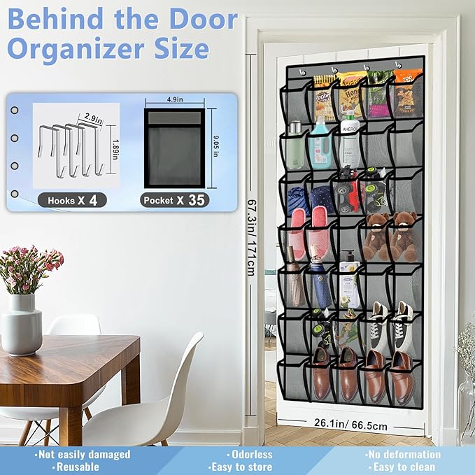 Aheroi Over the Door Shoe Organizer, 35 Pockets Mesh Shoe Organizer Door Hanger, Large Hanging Shoe Rack Holds Up to 40 lbs, Closet Shoe Behind Door Shoe Rack, Gray Durable Shoe Storage Hanging Bag