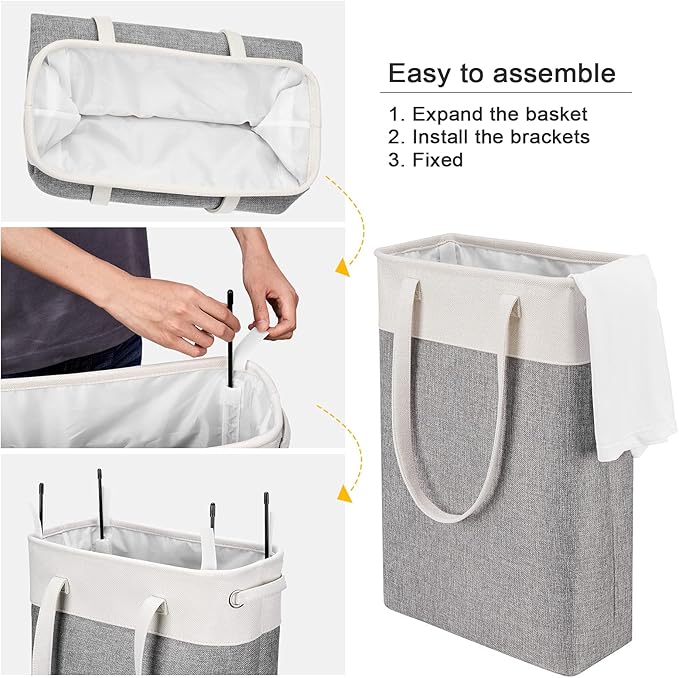 Collapsible Laundry Baskets Double Laundry Hampers Large Foldable Laundry Basket Organizer with Straps Beig Gray Cloth Laundry Hamper Patchcwork Laundry Sorter Dirty Clothes Basket,QY-SC22-2-NeatNest