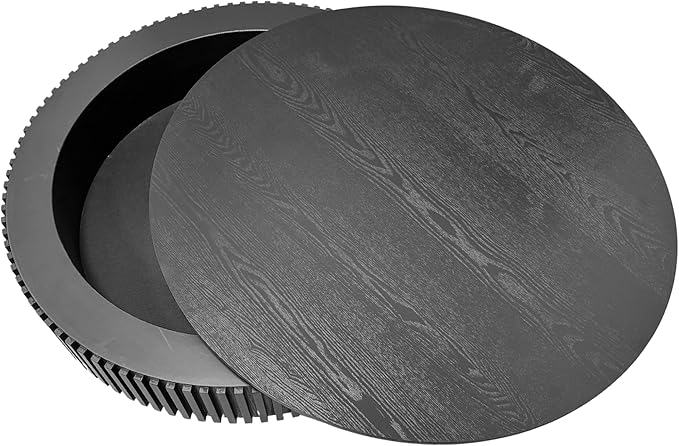 39'' Round Coffee Table with Storage Living Room Modern Wood Coffee Table with Pedestal Circle Center Tables Fluted Accent Tea Table for Apartment, Black
