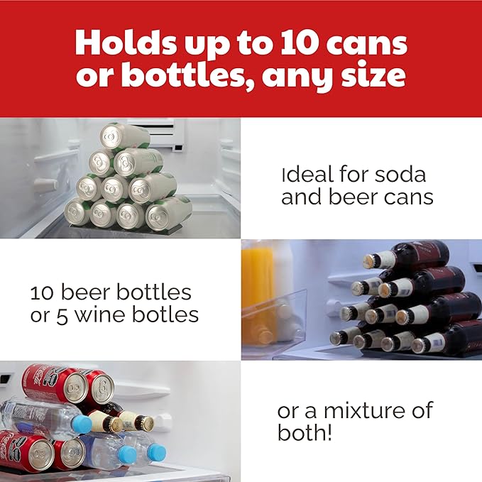 Cooks Innovations Drink Organizer for Fridge, Soda Can Refrigerator Organizers and Storage, Beer-Wine-Water Bottle Holder, Fridge Monkey - Durable Non-Slip Anti-Roll-NeatNest