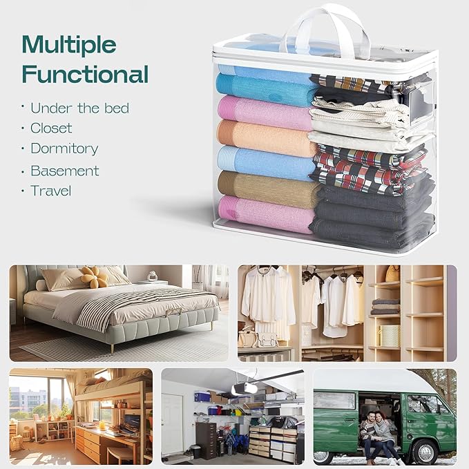 10PACK Clear Zippered Storage Bags for Clothes, 22L Closet Organizers Bag, and Blanket Storage Bags for Bedding, Linen, Blankets, Comforters, Clothing & Toys (White)-NeatNest
