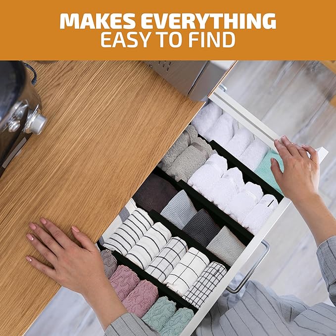 4 Pack Drawer Dividers Bamboo 2.6" High, 16-22" Adjustable Drawer Organizers for Clothes, Expandable Dresser Separators in Bedroom/Bathroom/Kitchen/Office Organization and Storage (Black)-NeatNest