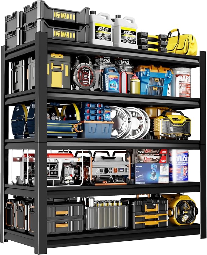 59" W Garage Shelving,5-Tier Heavy Duty Shelving Unit,3000LBS Adjustable Metal Storage Shelves,Storage Rack Units for Industrie,Shed,Warehouse,Basement,Black,59" W x 20" D x 72" H-NeatNest