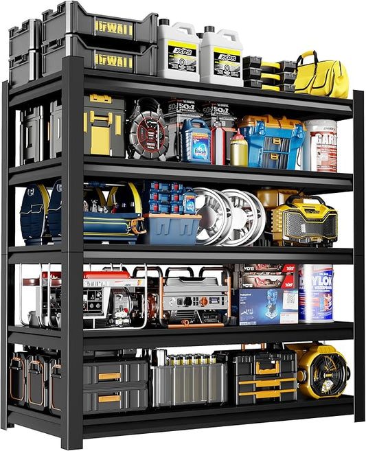 59" W Garage Shelving,5-Tier Heavy Duty Shelving Unit,3000LBS Adjustable Metal Storage Shelves,Storage Rack Units for Industrie,Shed,Warehouse,Basement,Black,59" W x 20" D x 72" H-NeatNest