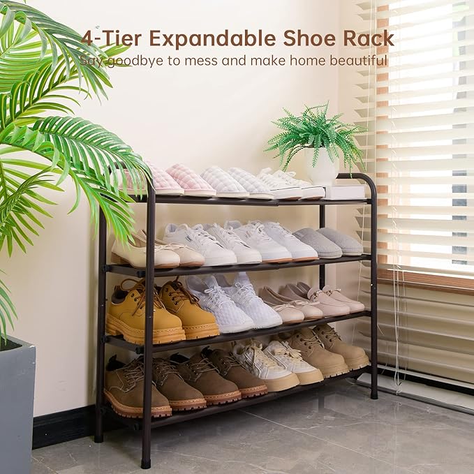 Gonfoam 4-Tier Expandable Shoe Rack,Adjustable Shoe Shelf Storage Organizer Heavy Duty Metal Free Standing Shoe Rack for Entryway Closet Doorway (Bronze)-NeatNest