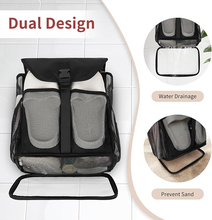 Ethereal Hanging Mesh Shower Caddy Portable for College Dorm Room Essentials, Large Capacity Shower Bag for Guys/Girls, for Beach, Swimming, Gym