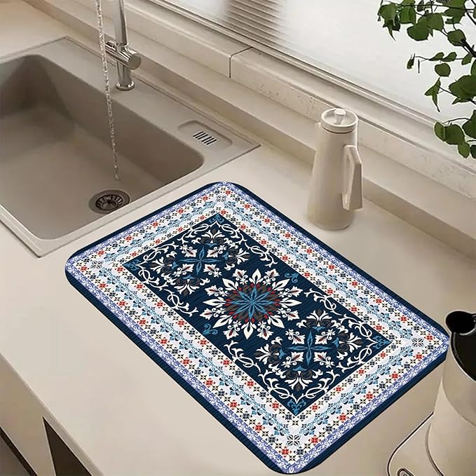 Boho Geometric Rug Dish Drying Mats Super Absorbent Dish Drainer Rack Pad Non-Slip Drying Mat for Kitchen Counter, 20"x12"-NeatNest
