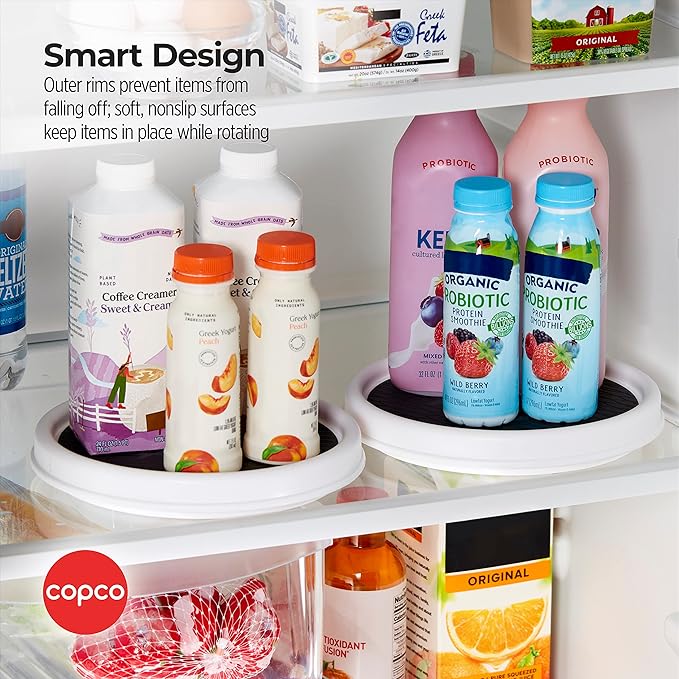 Copco 9 Inch Non Skid Pantry Cabinet Lazy Susan Turntable, Set of 2, Spinning Organizer for Kitchen, Countertop, or Bathroom, White and Gray-NeatNest