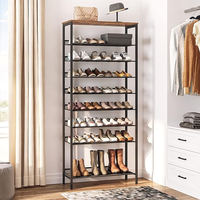 HOOBRO 10-Tier Shoe Rack, 29.5"L Shoe Shelf, Large Capacity Shoe Storage Organizer for 27+ Pairs of Shoes, Front Door Entrance, Entryway, Hallway, Closet, Space Saver, Rustic Brown and Black BF110XJ01-NeatNest