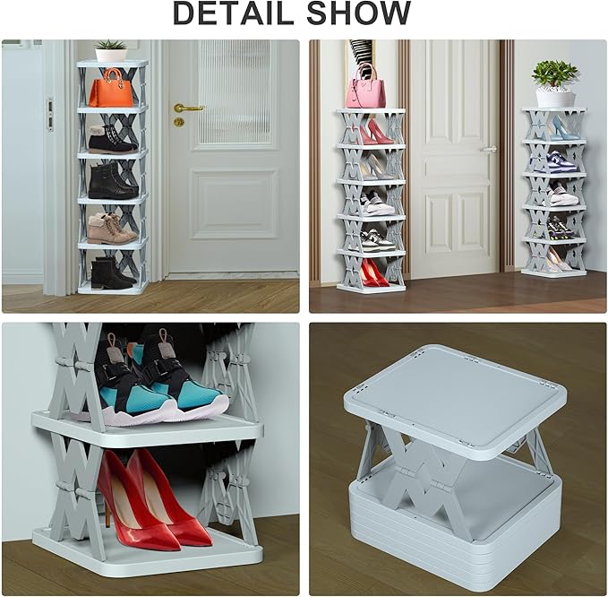 Shoe Rack, 6 Tier Small Shoe Organizer Without Assembly, Foldable Shoe Rack for Entryway, Front Door Entrance, Bedroom, Small Spaces, White-NeatNest