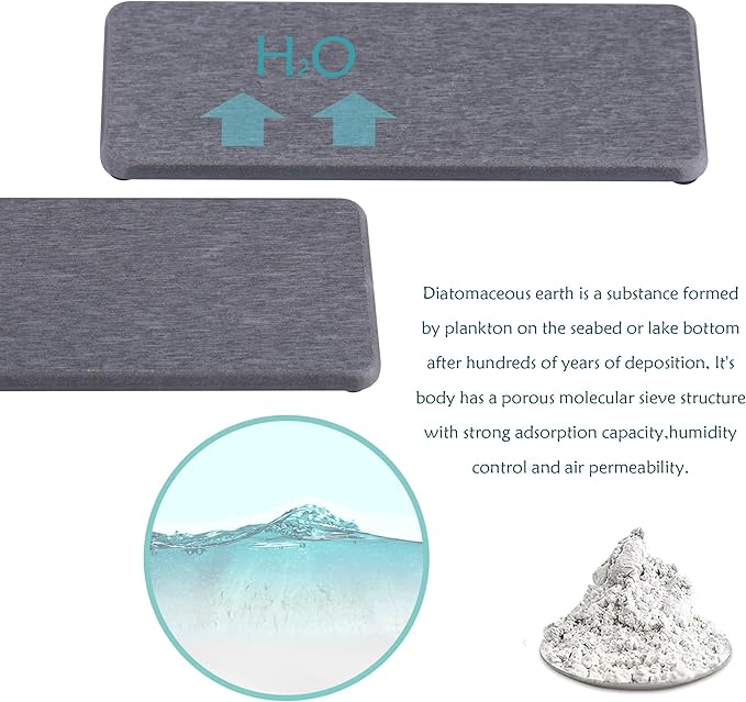 2 Pcs Water Absorbing Stone Trays, Kitchen/Bathroom Sink Soap Dish, Diatomite Tray Used for Hand Soap & Cosmetic Bottles in The Modern Home, 3.15" W x 8.7" L, Gray-NeatNest