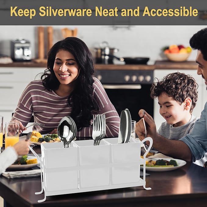Cutlery Holder with Drain Holes, Silverware Caddy for Party, kitchen counter, 3pcs Bins Set Countertop Utensil Holder for Spoons, Forks and Knives, White-NeatNest