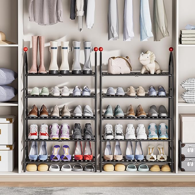 Shoe Rack, 5-Tier Shoe Organizer, Metal Storage Shelf, Shoe Rack for Closet, Free Standing Shoe Racks for Entryway, Garage & Doorway, Sturdy Shoe Shelves, Black-NeatNest