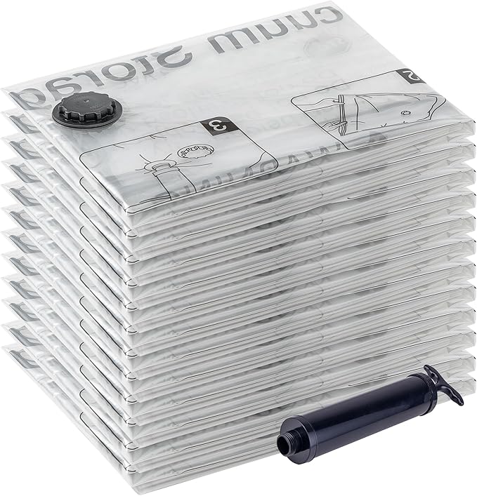 Vacuum Storage Bags 12 Jumbo, Space Saver Bags with Travel Hand Pump, Compression Airtight Sealer Bags for Clothes, Bedding, Pillows, Comforters, Blankets-NeatNest