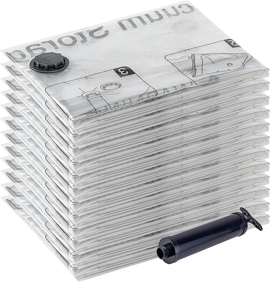 Vacuum Storage Bags 12 Jumbo, Space Saver Bags with Travel Hand Pump, Compression Airtight Sealer Bags for Clothes, Bedding, Pillows, Comforters, Blankets-NeatNest